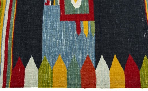 Close-up detail of New Kilim Dastan rug from Turkey showing Wool weave