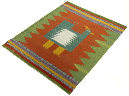 Corner detail of New Kilim Dastan rug showing border pattern and Wool pile