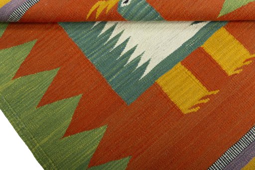 Full view of New Kilim Dastan rug from Turkey, 115 × 96 cm in Multi Color tones