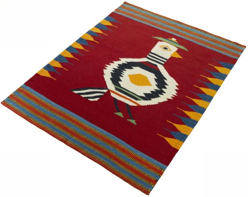 Corner detail of New Kilim Dastan rug showing border pattern and Wool pile