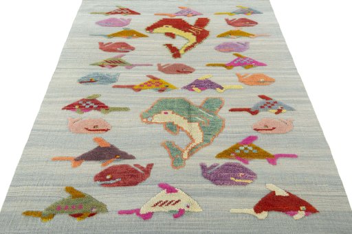 Close-up detail of New Kilim Dastan rug from Turkey showing Wool weave