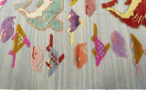Close-up detail of New Kilim Dastan rug from Turkey showing Wool weave