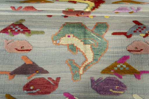 Full view of New Kilim Dastan rug from Turkey, 192 × 152 cm in Gray tones