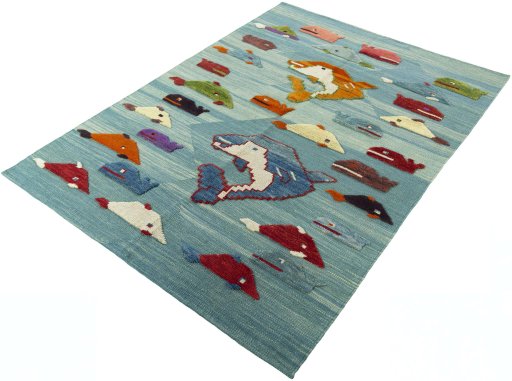 Corner detail of New Kilim Dastan rug showing border pattern and Wool pile