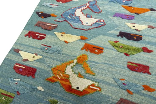 Surface texture of New Kilim Dastan rug with natural Wool and intricate pattern