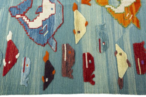 Close-up detail of New Kilim Dastan rug from Turkey showing Wool weave