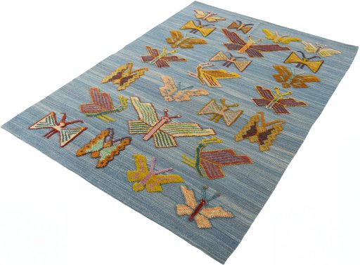 Corner detail of New Kilim Dastan rug showing border pattern and Wool pile