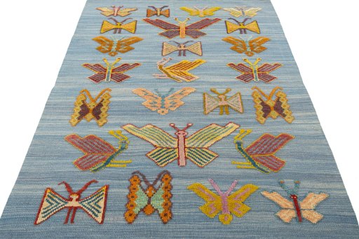Close-up detail of New Kilim Dastan rug from Turkey showing Wool weave