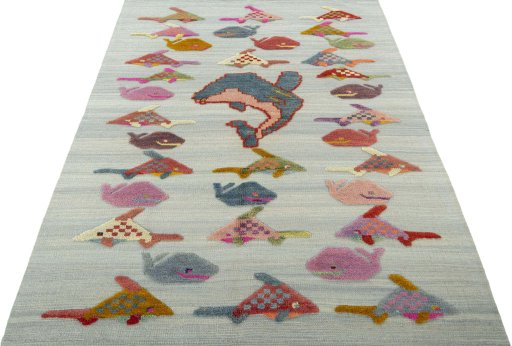 Close-up detail of New Kilim Dastan rug from Turkey showing Wool weave