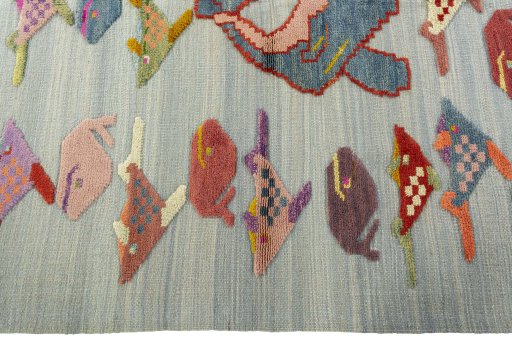 Close-up detail of New Kilim Dastan rug from Turkey showing Wool weave