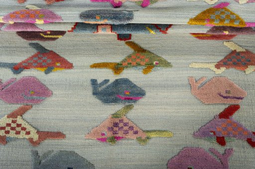 Full view of New Kilim Dastan rug from Turkey, 192 × 144 cm in Gray tones
