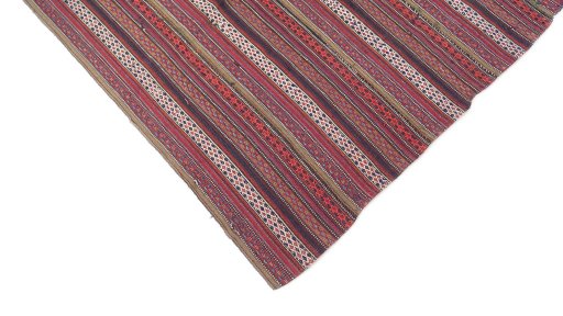 Backside of handmade 1920s Kilim Jajim rug showing knot structure and weave density