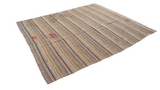 Corner detail of 1920s Kilim Jajim rug showing border pattern and Wool pile