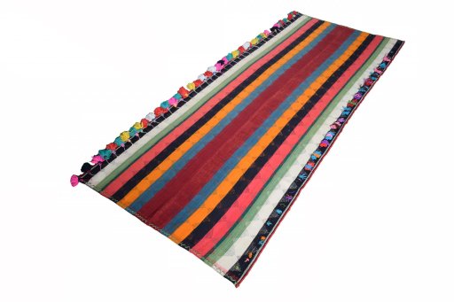 Corner detail of 2000s Kilim Jajim rug showing border pattern and Wool pile
