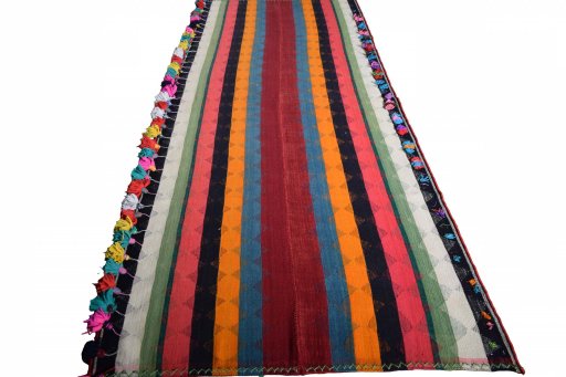 Close-up detail of 2000s Kilim Jajim rug from Iran / Persia showing Wool weave