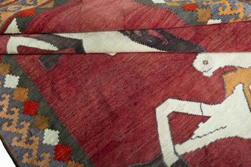 Full view of New Kilim Jajim rug from Iran / Persia, 245 × 144 cm in Red tones