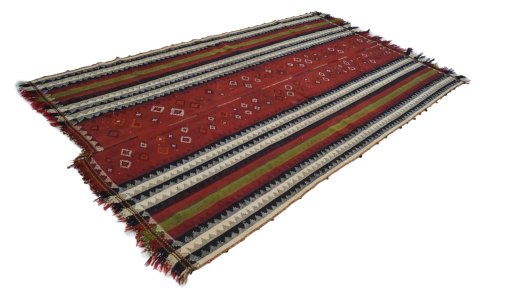 Corner detail of 1950s Kilim Jajim rug showing border pattern and Wool pile