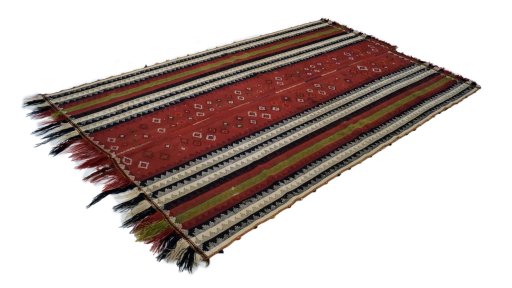 Close-up detail of 1950s Kilim Jajim rug from Iran / Persia showing Wool weave