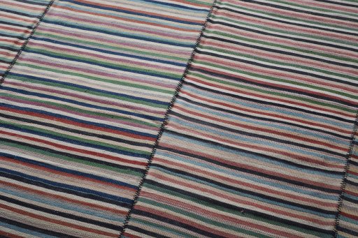 Backside of handmade New Kilim Kiasar rug showing knot structure and weave density