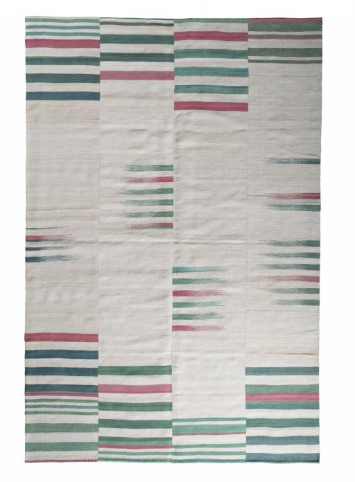 Full view of New Kilim Kiasar rug from Iran / Persia, 311 × 207 cm in Beige tones