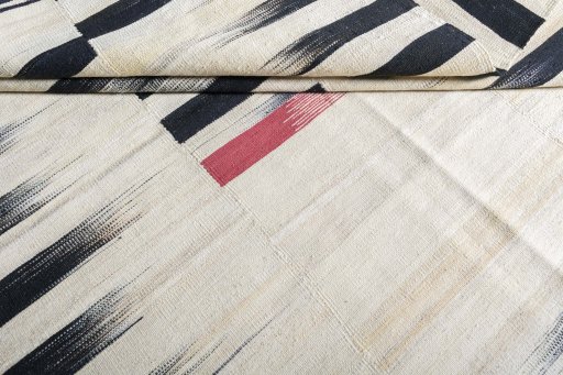 Full view of New Kilim Kiasar rug from Iran / Persia, 201 × 156 cm in Beige tones