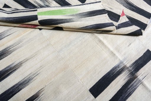 Full view of New Kilim Kiasar rug from Iran / Persia, 198 × 154 cm in Beige tones