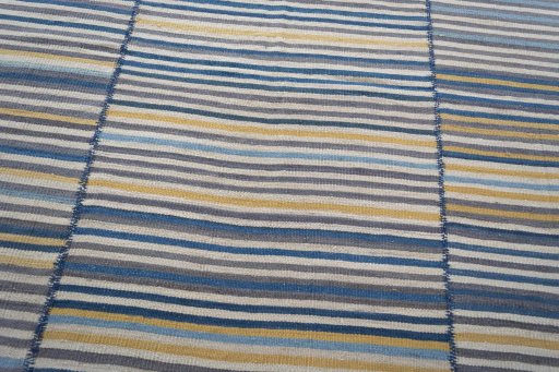 Backside of handmade New Kilim Kiasar rug showing knot structure and weave density