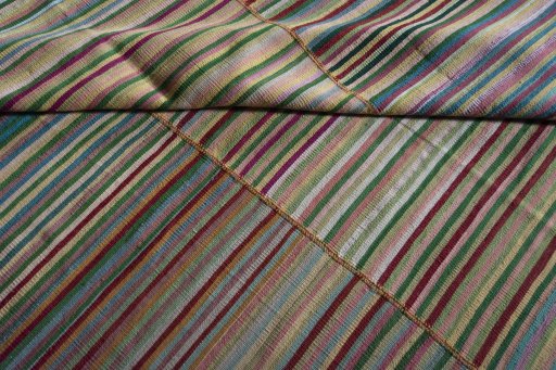 Backside of handmade New Kilim Kiasar rug showing knot structure and weave density
