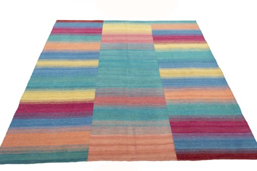 Close-up detail of New Kilim Kiasar rug from Iran / Persia showing Wool weave