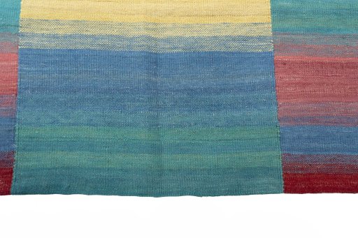 Backside of handmade New Kilim Kiasar rug showing knot structure and weave density
