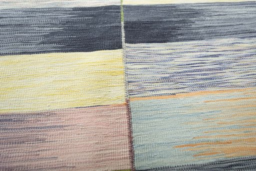 Backside of handmade New Kilim Kiasar rug showing knot structure and weave density