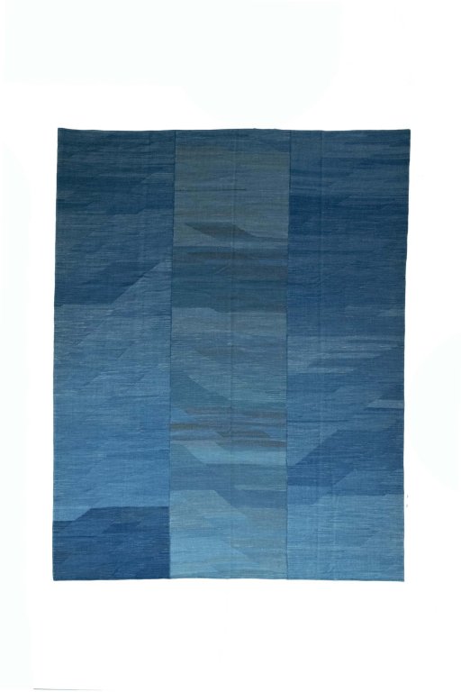 Full view of New Kilim Kiasar rug from Iran / Persia, 384 × 300 cm in Blue tones