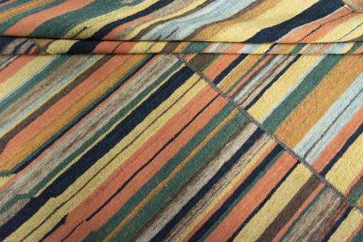 Full view of New Kilim Kiasar rug from Iran / Persia, 245 × 212 cm in Multi Color tones