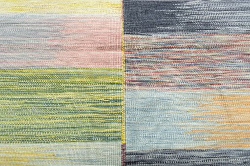 Backside of handmade New Kilim Kiasar rug showing knot structure and weave density
