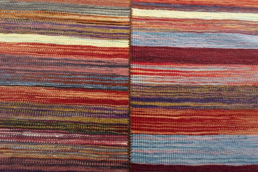 Backside of handmade New Kilim Kiasar rug showing knot structure and weave density