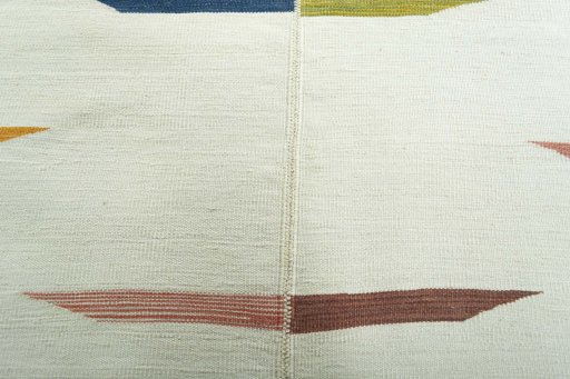 Backside of handmade New Kilim Kiasar rug showing knot structure and weave density