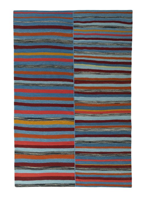 Full view of New Kilim Kiasar rug from Iran / Persia, 293 × 195 cm in Multi Color tones