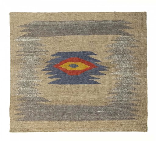 Full view of New Kilim Sofre rug from Iran / Persia, 101 × 111 cm in Multi Color tones