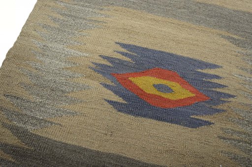 Surface texture of New Kilim Sofre rug with natural Wool and intricate pattern