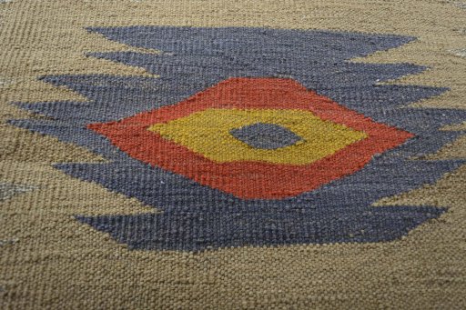 Backside of handmade New Kilim Sofre rug showing knot structure and weave density