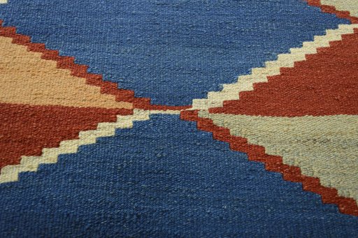 Backside of handmade New Kilim Sofre rug showing knot structure and weave density