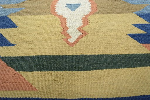 Backside of handmade New Kilim Sofre rug showing knot structure and weave density