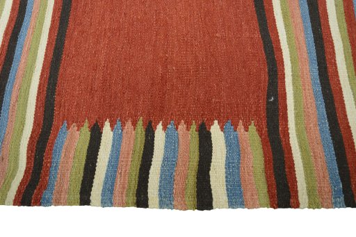 Close-up detail of New Kilim Sofre rug from Iran / Persia showing Wool weave