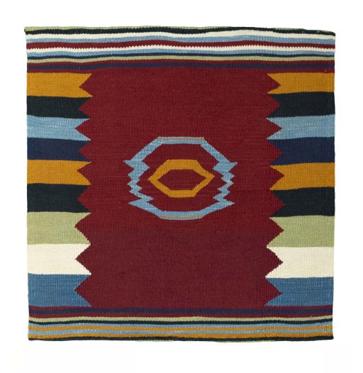 Full view of New Kilim Sofre rug from Iran / Persia, 101 × 100 cm in Multi Color tones