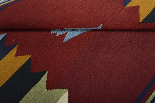 Full view of New Kilim Sofre rug from Iran / Persia, 101 × 100 cm in Multi Color tones