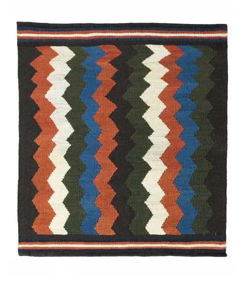 Full view of New Kilim Sofre rug from Iran / Persia, 108 × 98 cm in Multi Color tones