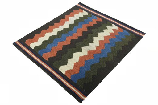 Corner detail of New Kilim Sofre rug showing border pattern and Wool pile