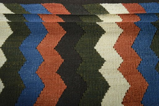 Full view of New Kilim Sofre rug from Iran / Persia, 108 × 98 cm in Multi Color tones