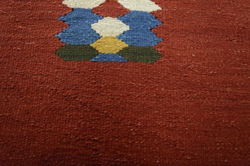 Backside of handmade New Kilim Sofre rug showing knot structure and weave density