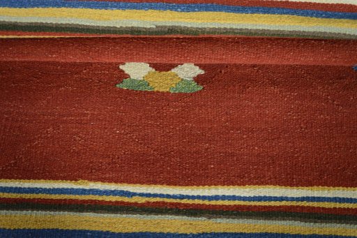 Full view of New Kilim Sofre rug from Iran / Persia, 101 × 101 cm in Multi Color tones
